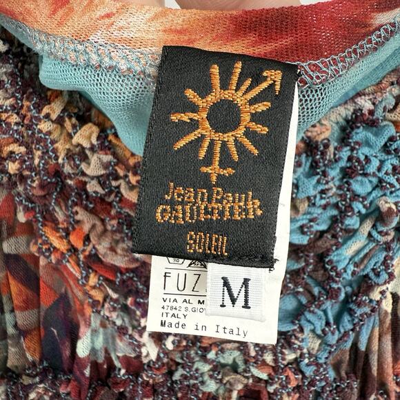 John Paul Gaultier Soleil Maxi Dress M Floral Birds Mesh Sleeveless Smocked Y2K - Picture 16 of 16